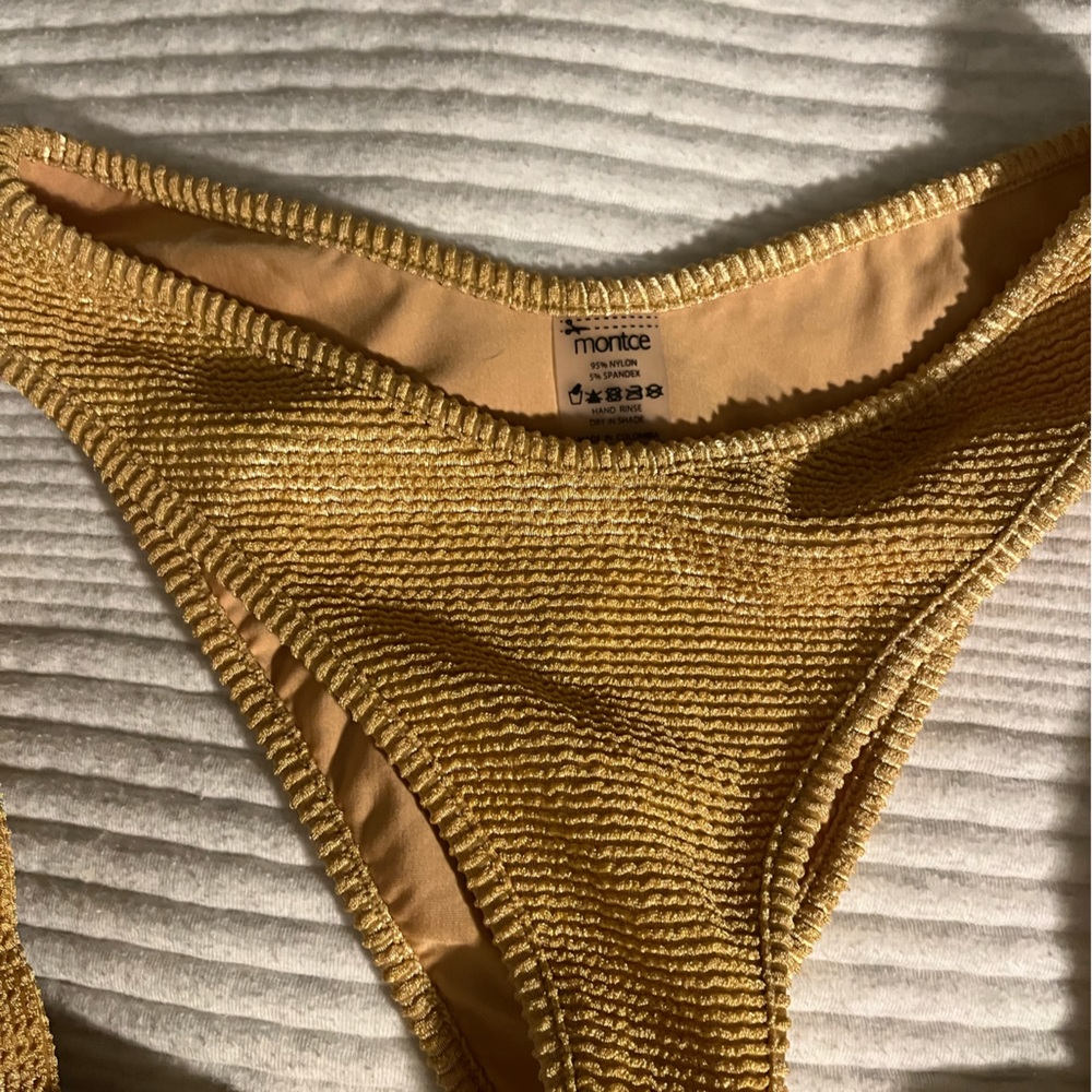 Montce bikini small bottom, medium top, wore once. High quality thick fabric.
